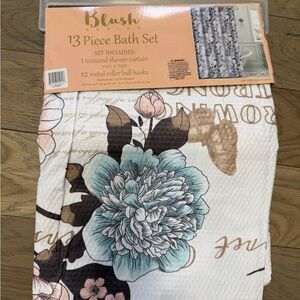 Blush Floral Shower Curtain Set - Blue and Brown